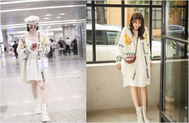 宋茜撞衫孙怡，同是短裙配针织开衫却惨败，画风差距一目了然