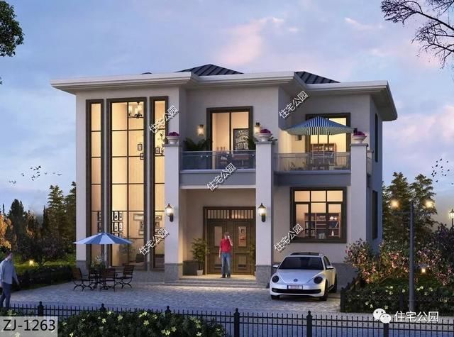  占地尺寸|回农村盖别墅，落地窗+挑空客厅就是漂亮，3套图纸倾心