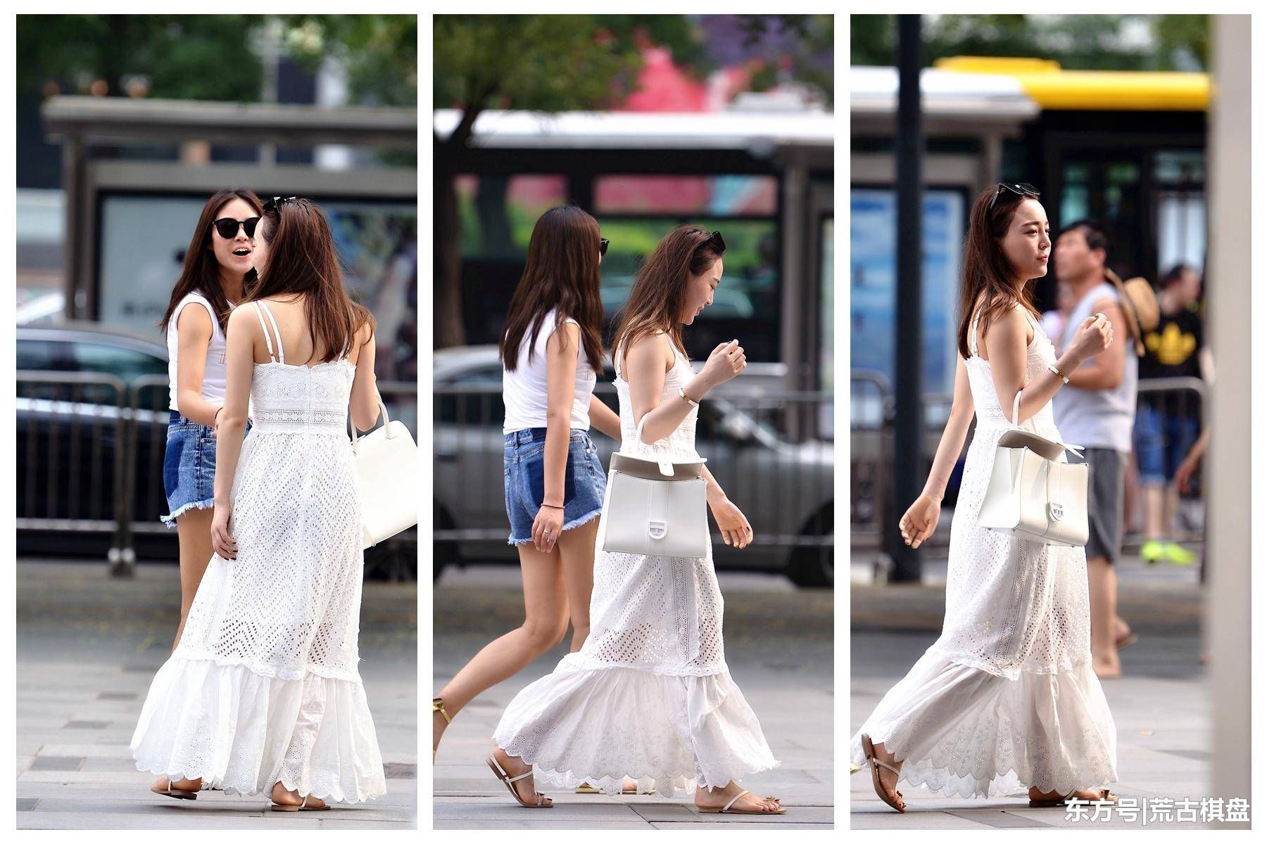 穿吊带白色长裙的姑娘逛街，为什么没有选择一双白色高跟鞋呢?