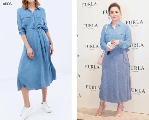  『大气』阿娇终于穿对了，蓝色波点衬衫配半身裙优雅大气，看不出有130斤