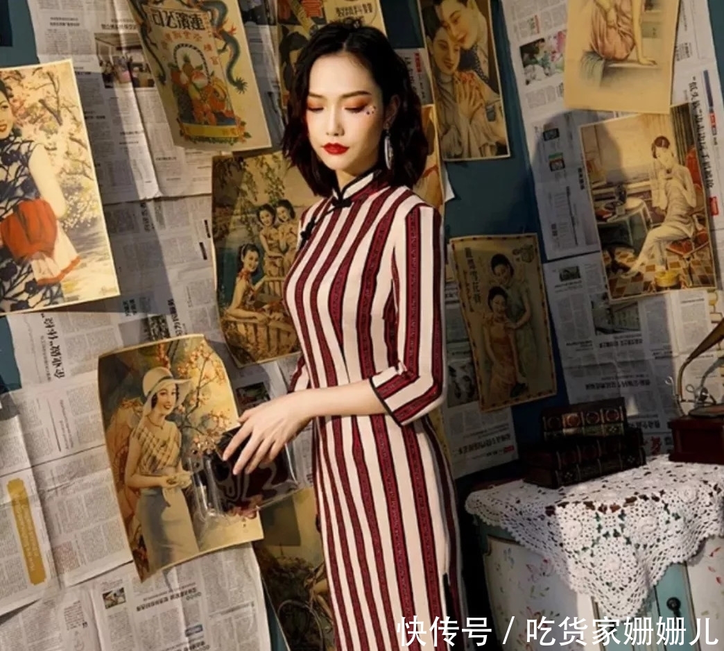  「条纹」显瘦的竖条纹旗袍, 这样穿显瘦显高, 轻松变美!