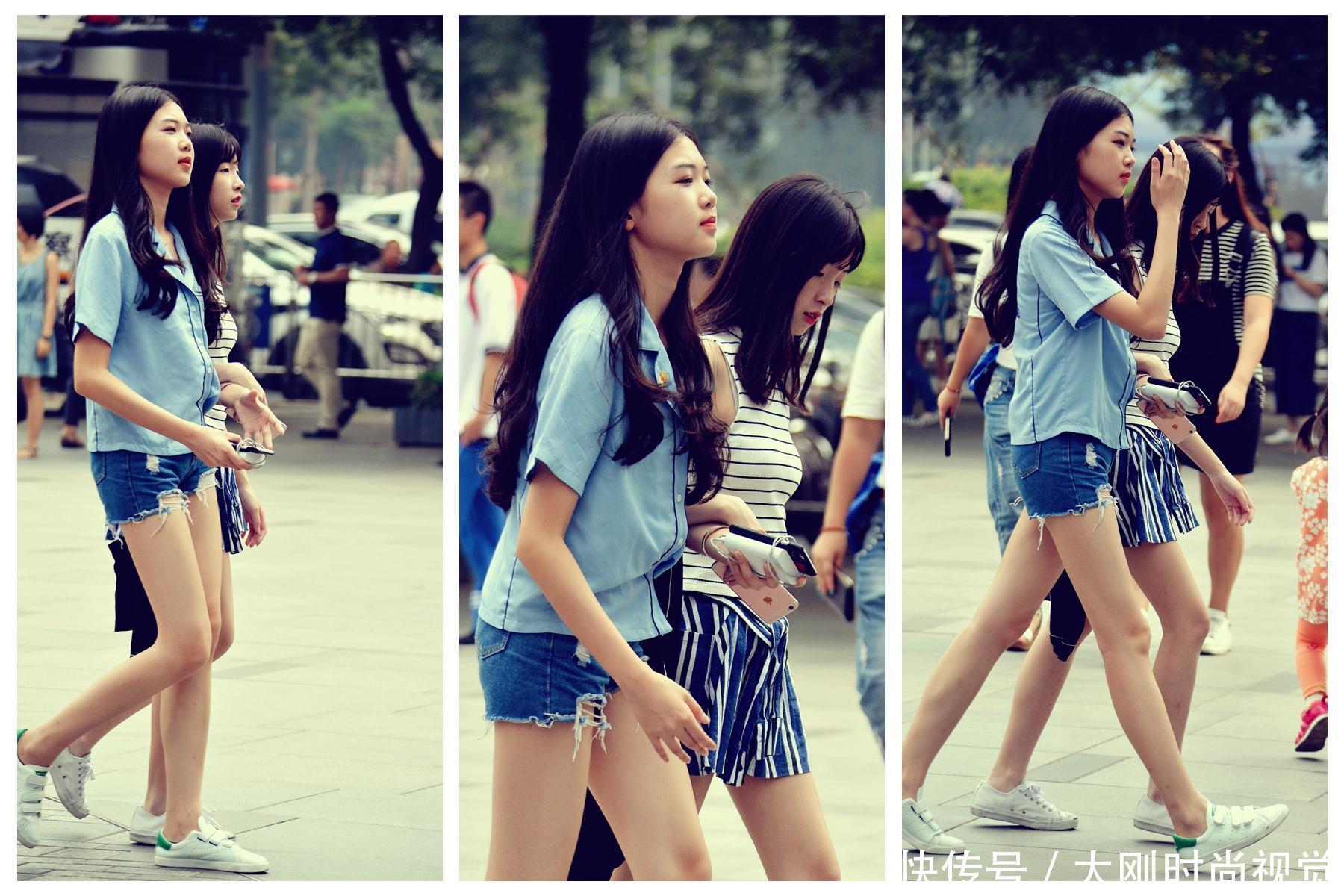 路人街拍：小姐姐不仅人长得甜美，腿还特别的长