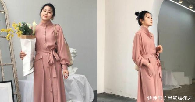 18年最流行的粉色风衣款式,减龄又显白,搭配平底鞋穿美炸!