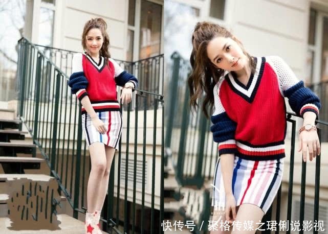 郭碧婷穿包臀裙秀曲线，搭配红上衣也不丑，网友：皮肤真白