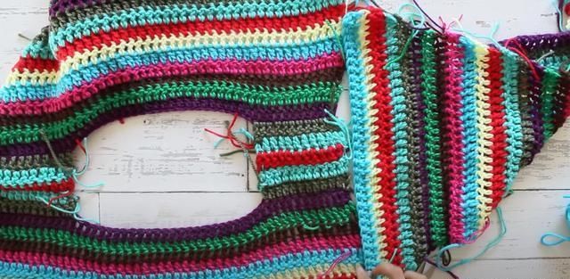  #融入#这样的钩针衫时尚又洋气，大胆融入自己喜欢的配色，彩虹衣教程