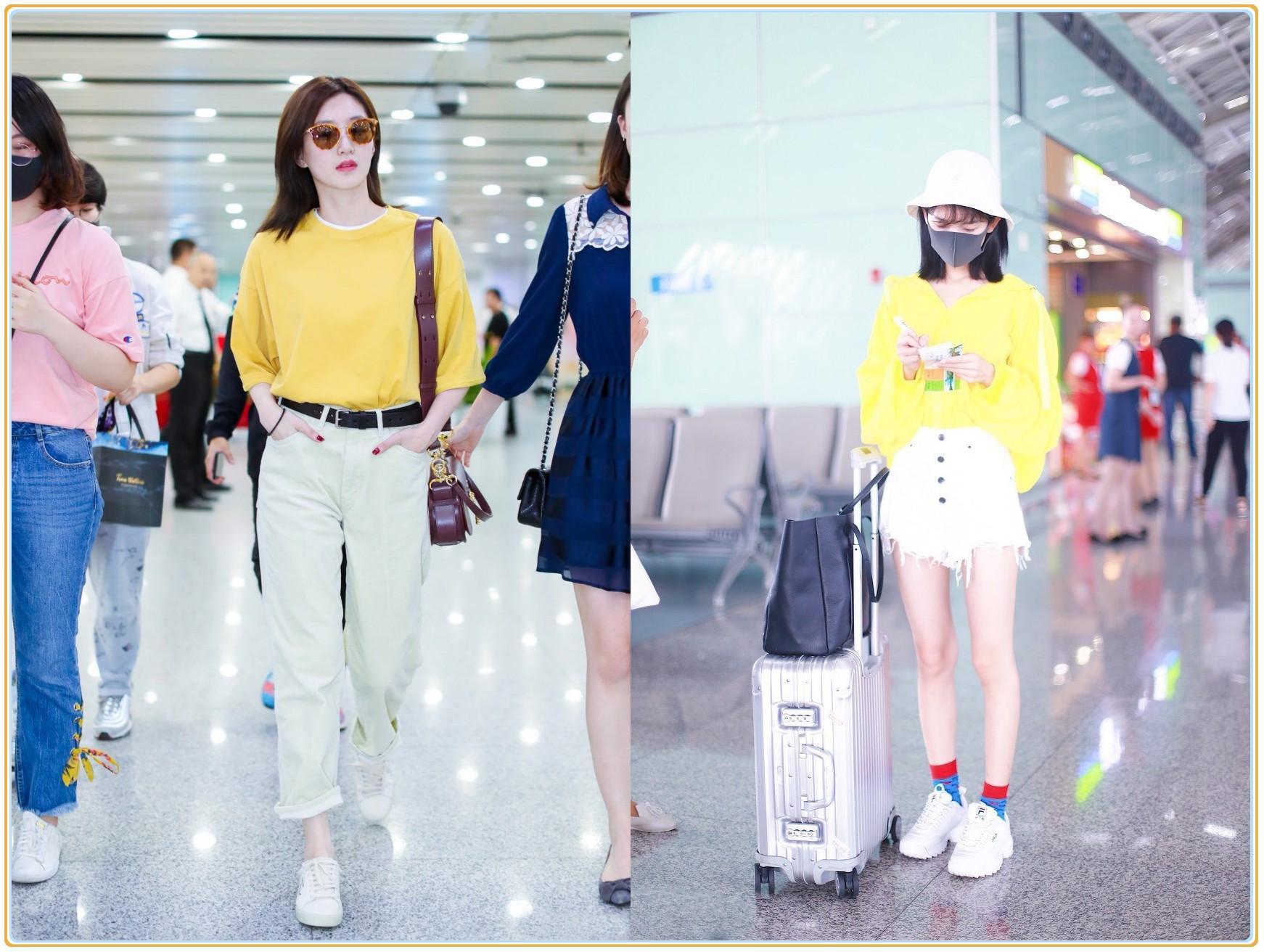 当江疏影和陈瑶同穿亮黄色上衣，才知道熟女和少女的差距有多大！