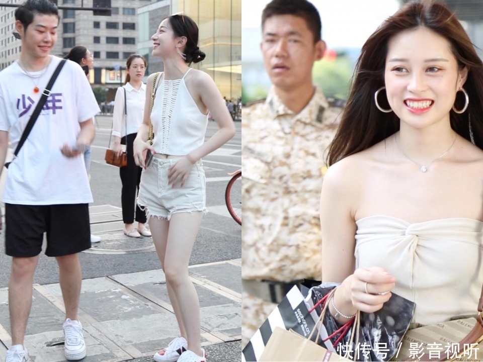 街拍：偶遇两个皮肤白得发光的小姐姐