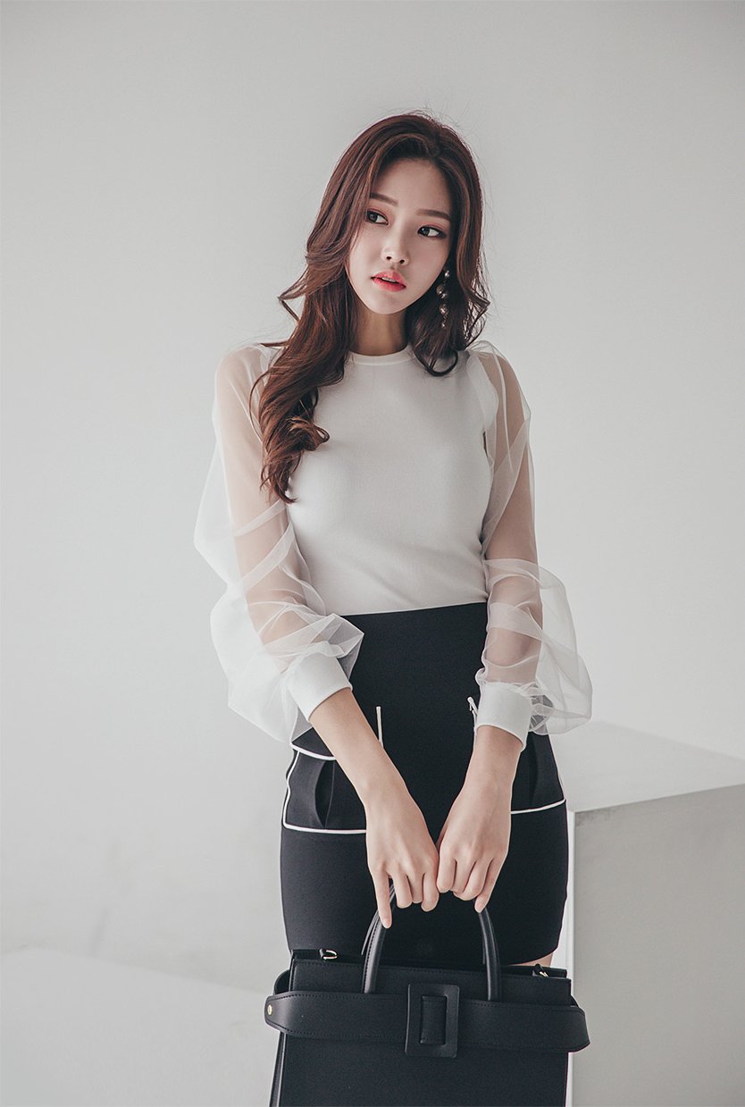 轻盈施塔德黑白口袋薄纱裙