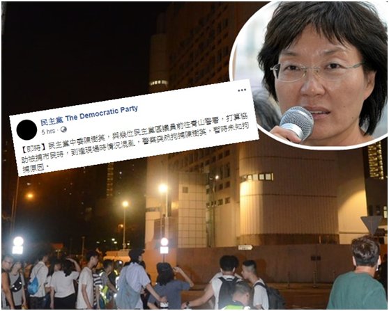 港媒：港警屯门拘6人 反对派政党民主党中委陈树英被捕