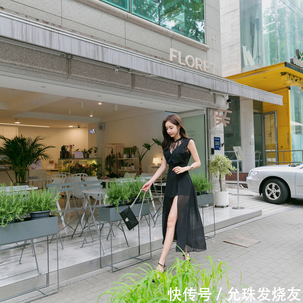 孙允珠暗夜蝙蝠轻盈薄纱分衩裙