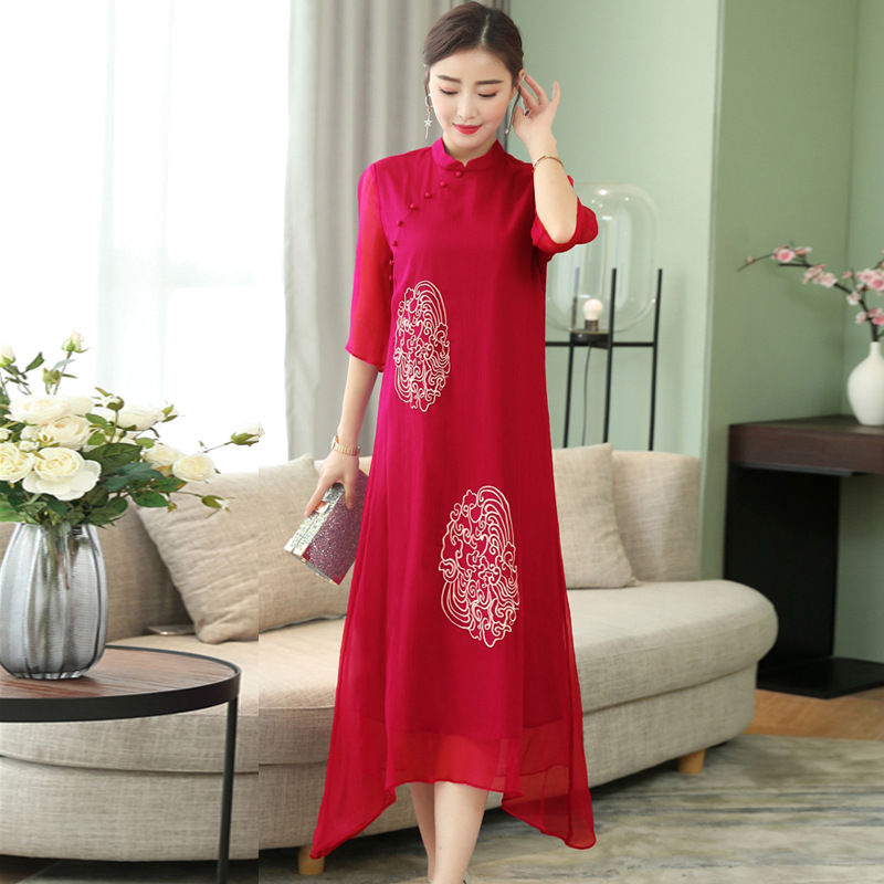 “旗袍”裙是贵了点，但不骗你，6070后妈妈穿，端庄贼美嫩