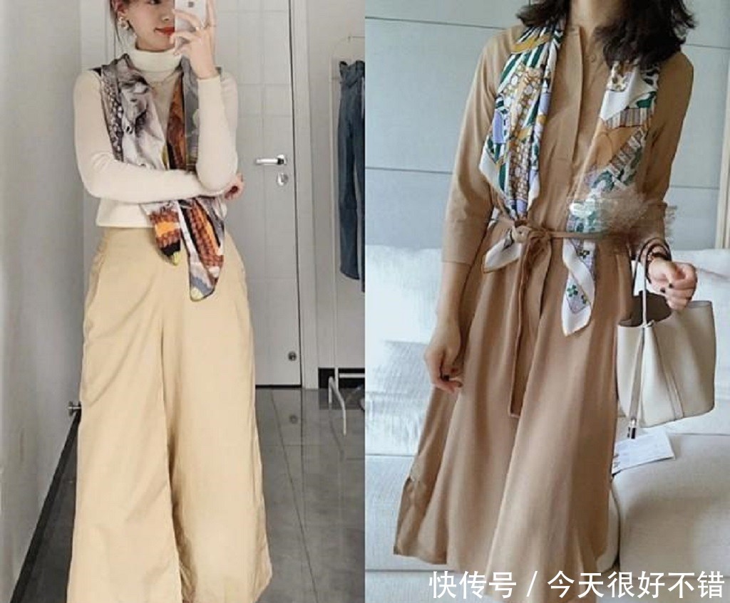  融入@丝巾与服饰的完美组合，细节融入造型，让你的春夏穿搭更迷人！