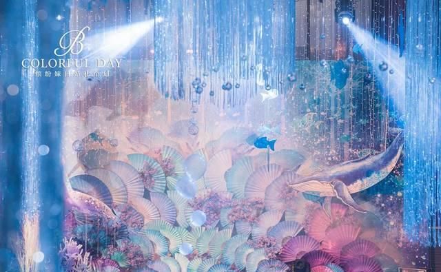  「海洋」神秘海洋风婚礼，用镜子完成海天交接，蓝紫色和白色的浪漫甜蜜