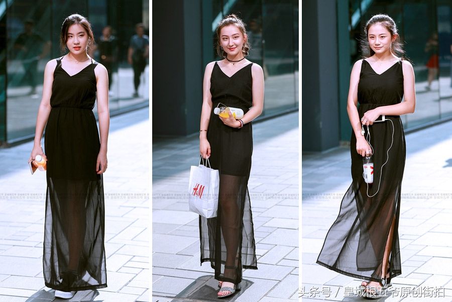街拍:炎热的夏天很多时髦女孩都喜欢穿黑色的裙子