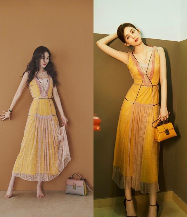 杨幂撞衫娜扎，女人和女孩的差别很大，网友：光脚的不怕穿鞋的