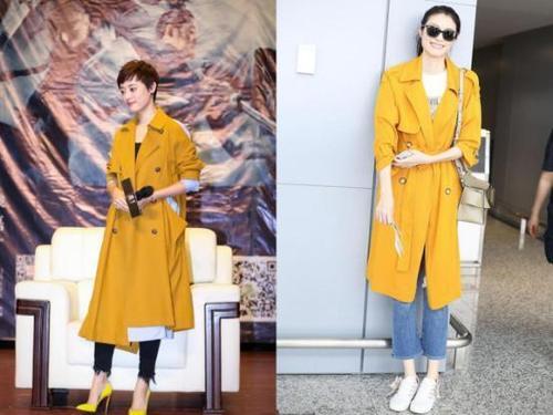 165孙俪和178何穗撞上黄色风衣，身高矮了13cm，气质却一点也没输